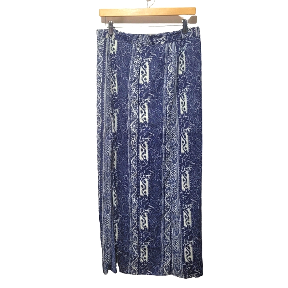 American Eagle Outfitters Blue & White Boho Floral Indie Slit Maxi Skirt